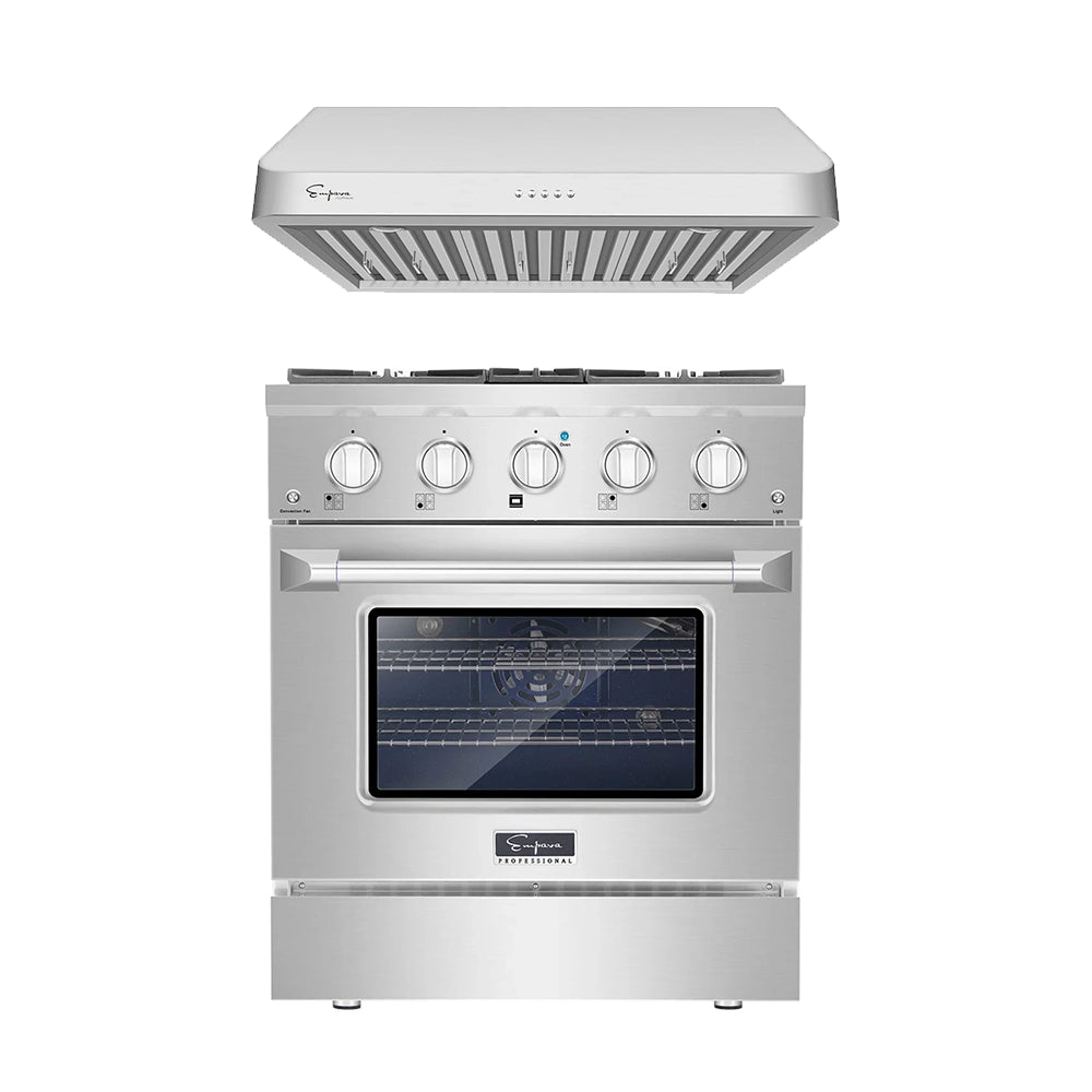 2 Pieces Kitchen Appliances Packages / 30" Gas Range & 30" Range Hood-EMPV-30RH01 & EMPV-30GR07
