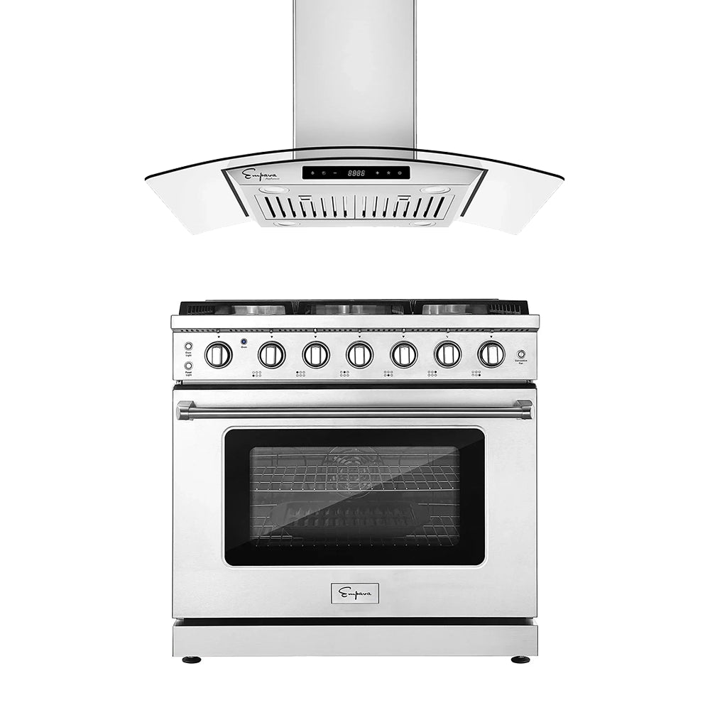 2 Pieces Kitchen Appliances Packages / 36" Gas Range & 36" Range Hood-EMPV-36RH09 & EMPV-36GR11