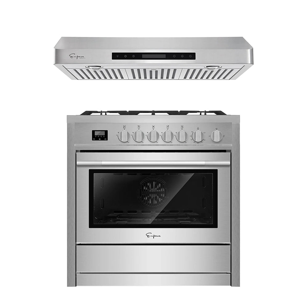 2 Pieces Kitchen Appliances Packages / 36" Gas Range & 36" Range Hood-EMPV-36RH14 & EMPV-36GR12