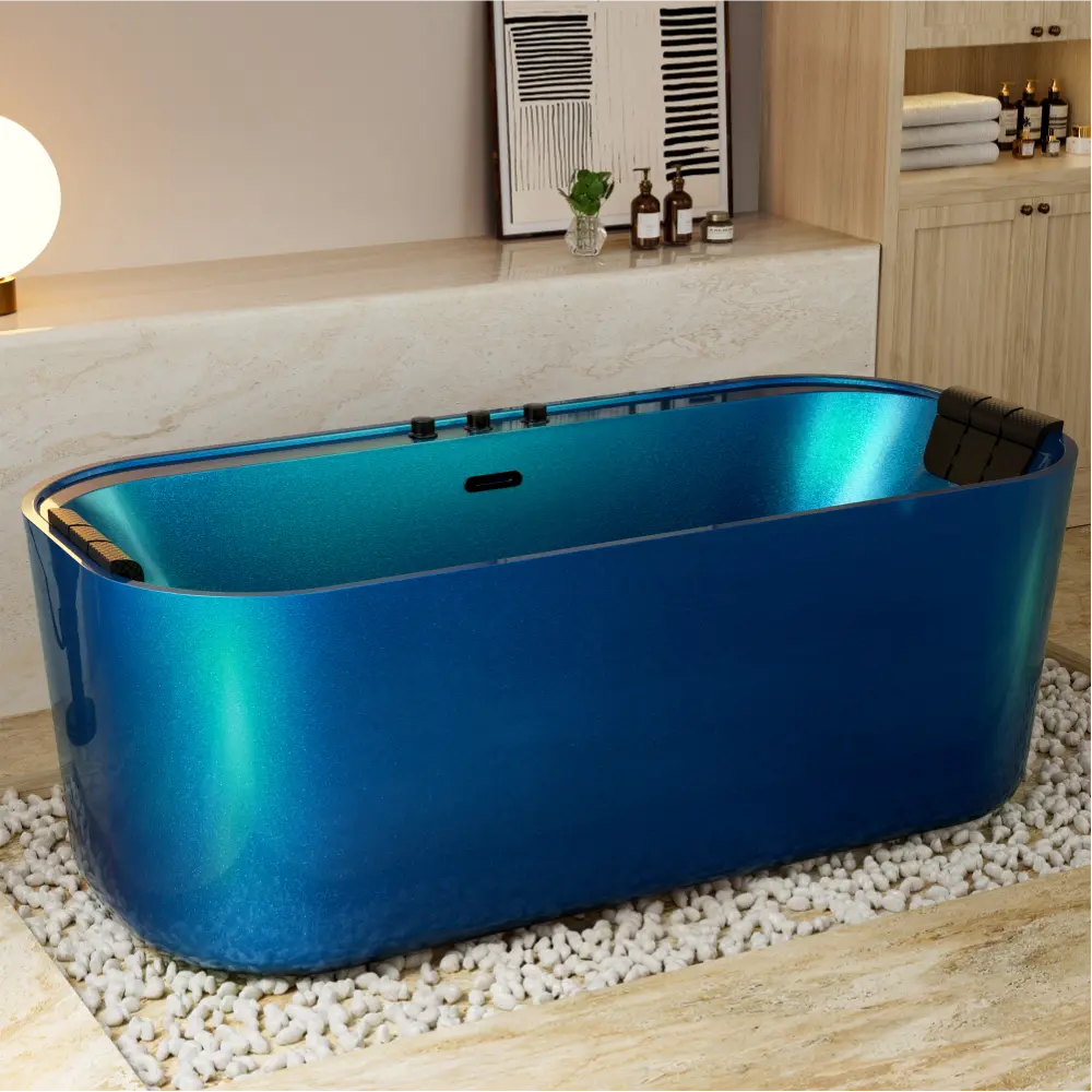 67" Acrylic Freestanding Whirlpool Bathtub with Center Drain
