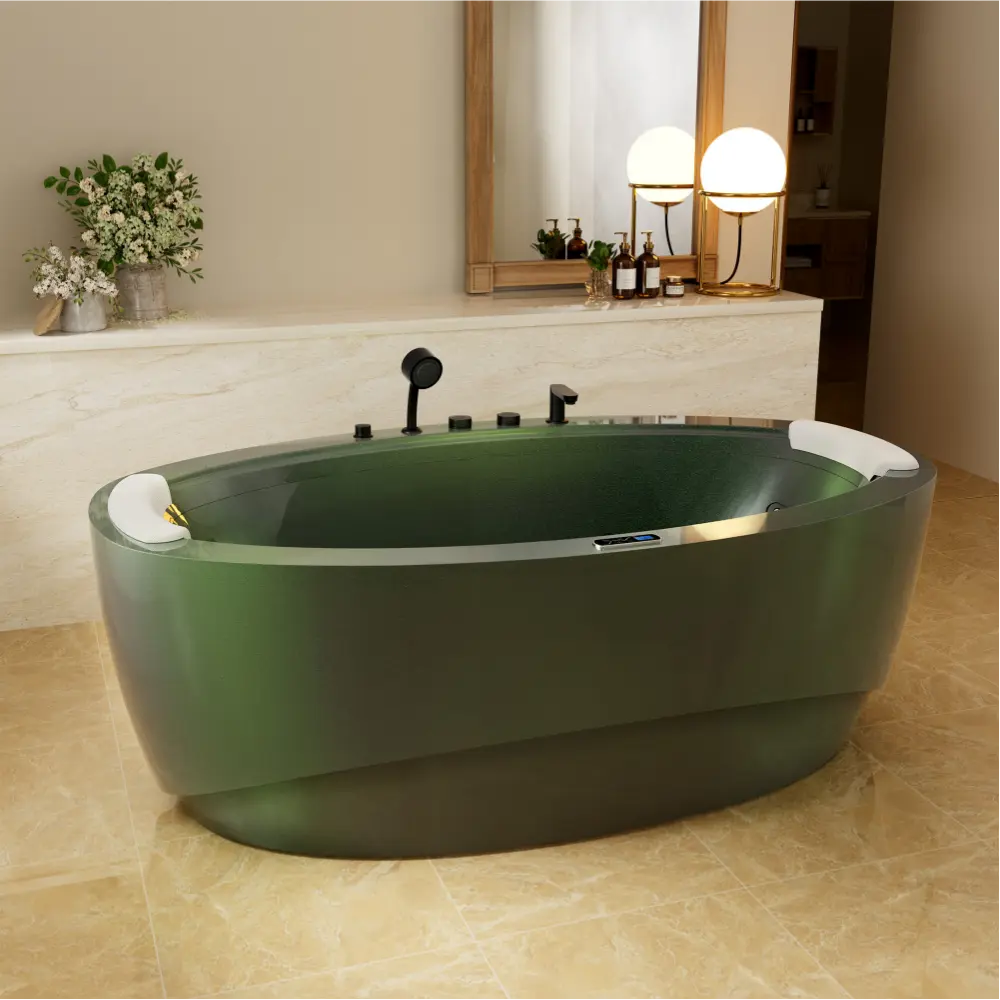 75" Acrylic Freestanding Whirlpool Bathtub with 360° waterfall and Center Drain