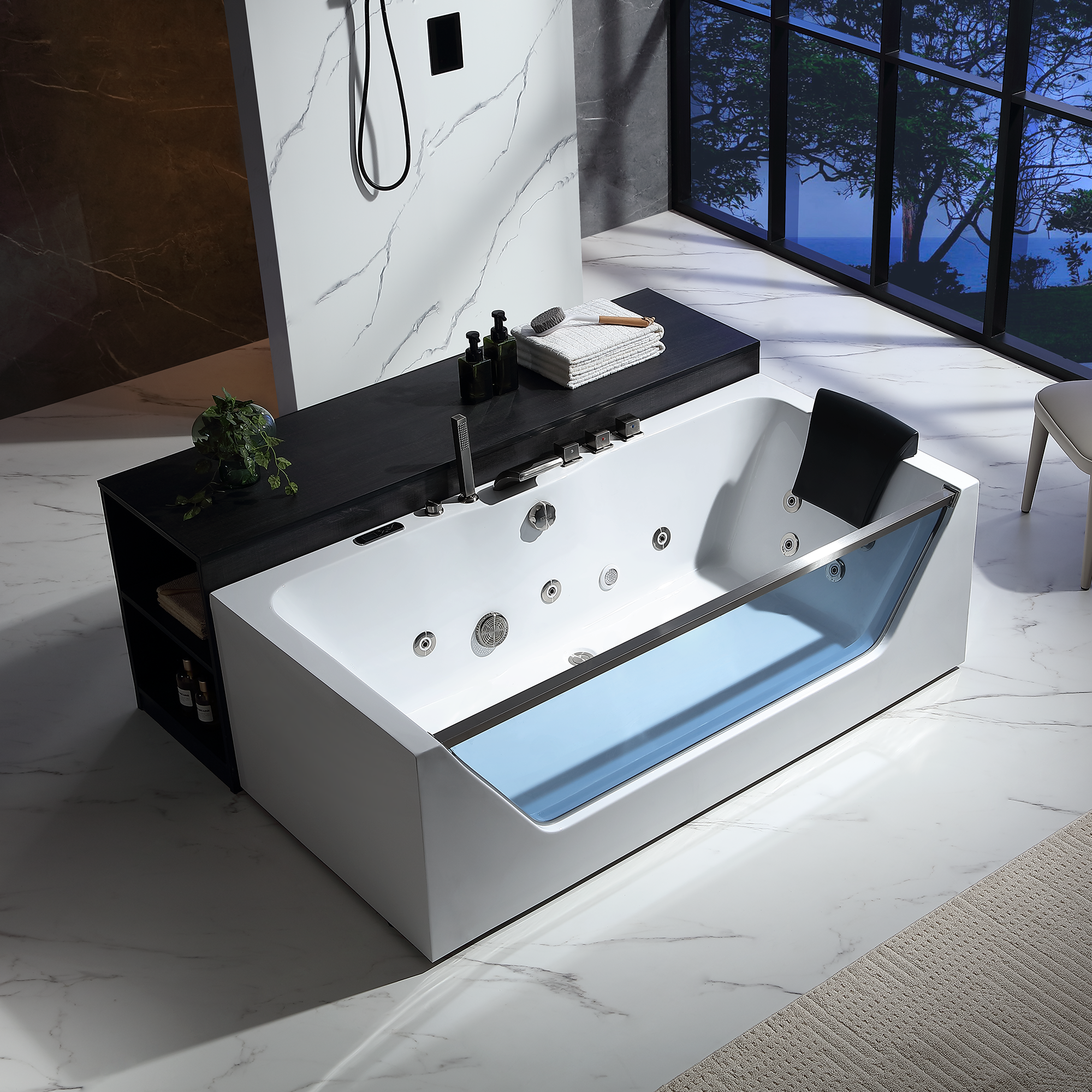 Empava 71 inch Alcove Whirlpool Jetted Bathtub with Brushed Nickel Hardware