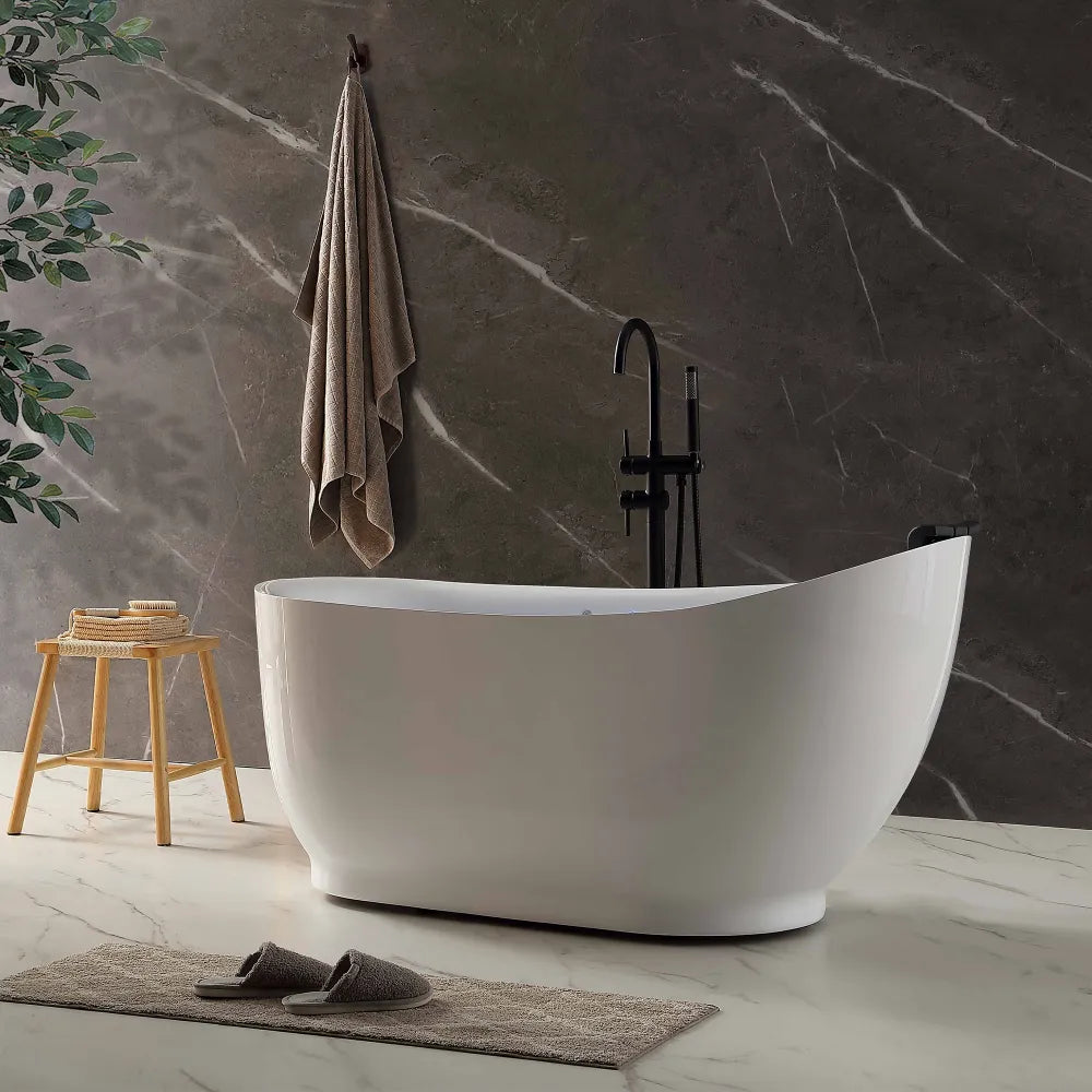 Baignoire îlot ovale à hydromassage en acrylique blanc de 59 po avec drain à droite