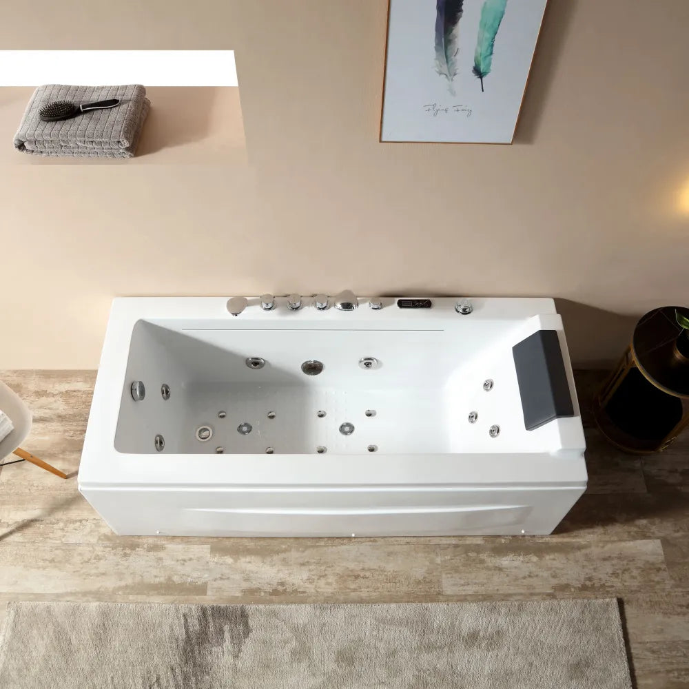 whirlpool bath tub with left drain dual massage Empava-67JT351LED overlook view