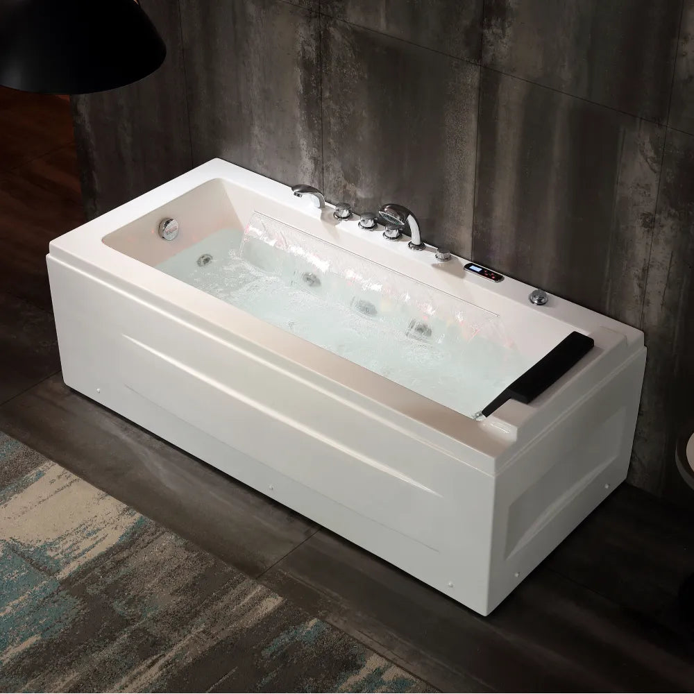 whirlpool bath tub with left drain dual massage Empava-67JT351LED dark scene side view