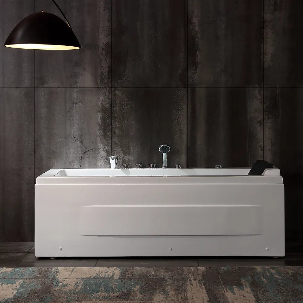 whirlpool bath tub with left drain dual massage Empava-67JT351LED dark scene front view