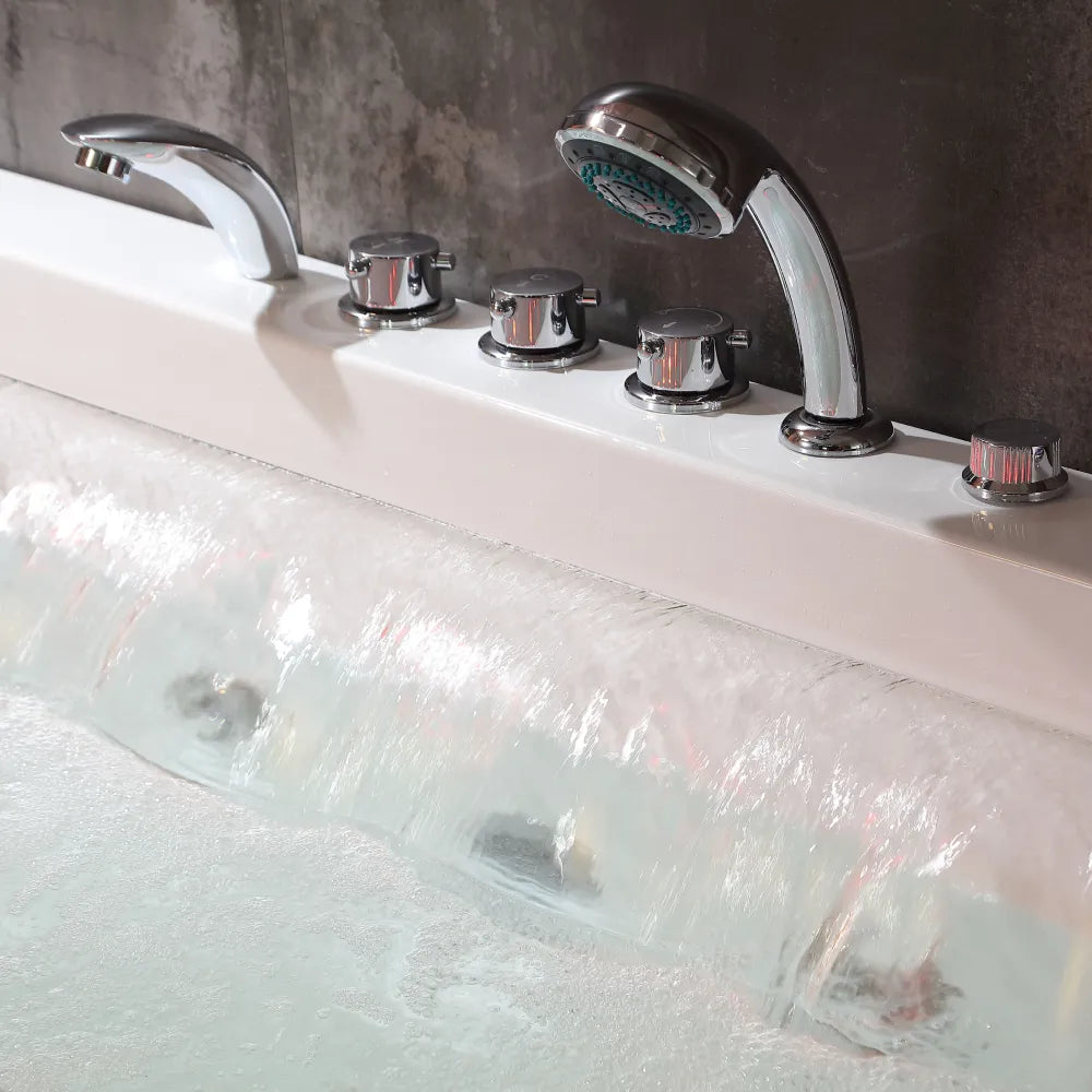 whirlpool bath tub with left drain dual massage Empava-67JT351LED dark scene with faucet