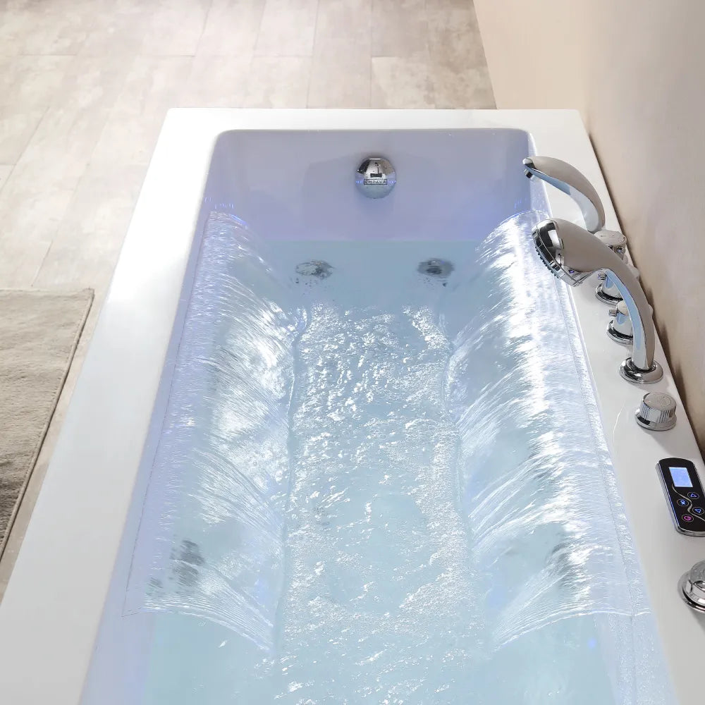 whirlpool bath tub with left drain dual massage Empava-67JT351LED with waterfall