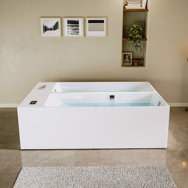 Empava Cold bath 55.12-in x 78.74-in White Acrylic Rectangle Alcove Whirlpool Tub with Drain ( Reversible Drain )