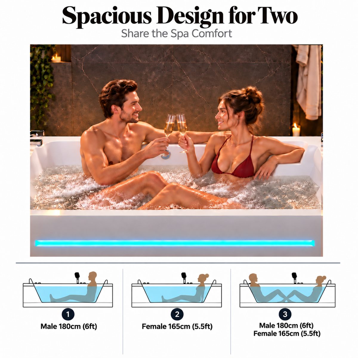 Baignoire LED de 71 pouces à alcôve et massage pour 2 personnes avec réchauffeur intégré et vidange à gauche