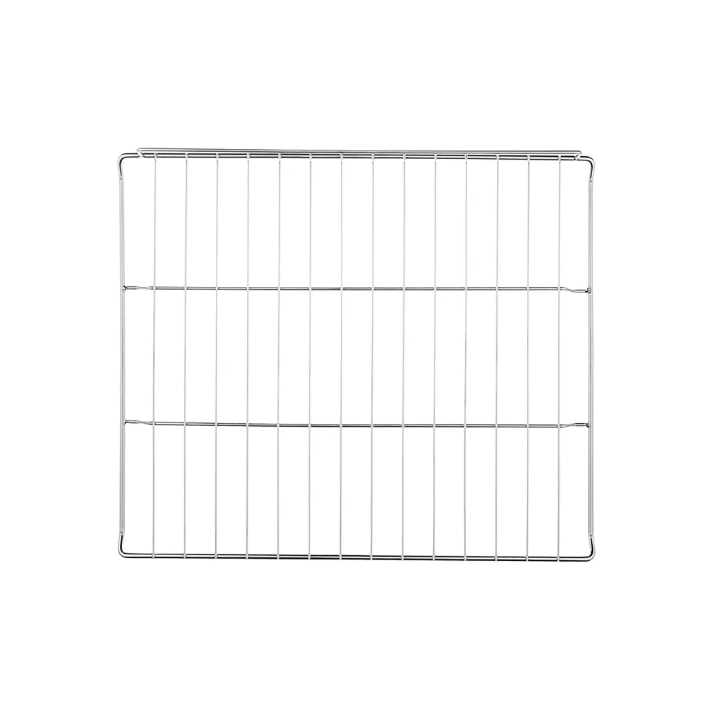 The Empava 24 Inch Wall Oven Rack is a rectangular metal wire rack, featuring evenly spaced parallel bars with two horizontal support bars, likely intended for use in an oven or toaster. It boasts a simple and functional design ideal for holding items such as baking trays or cookware.
