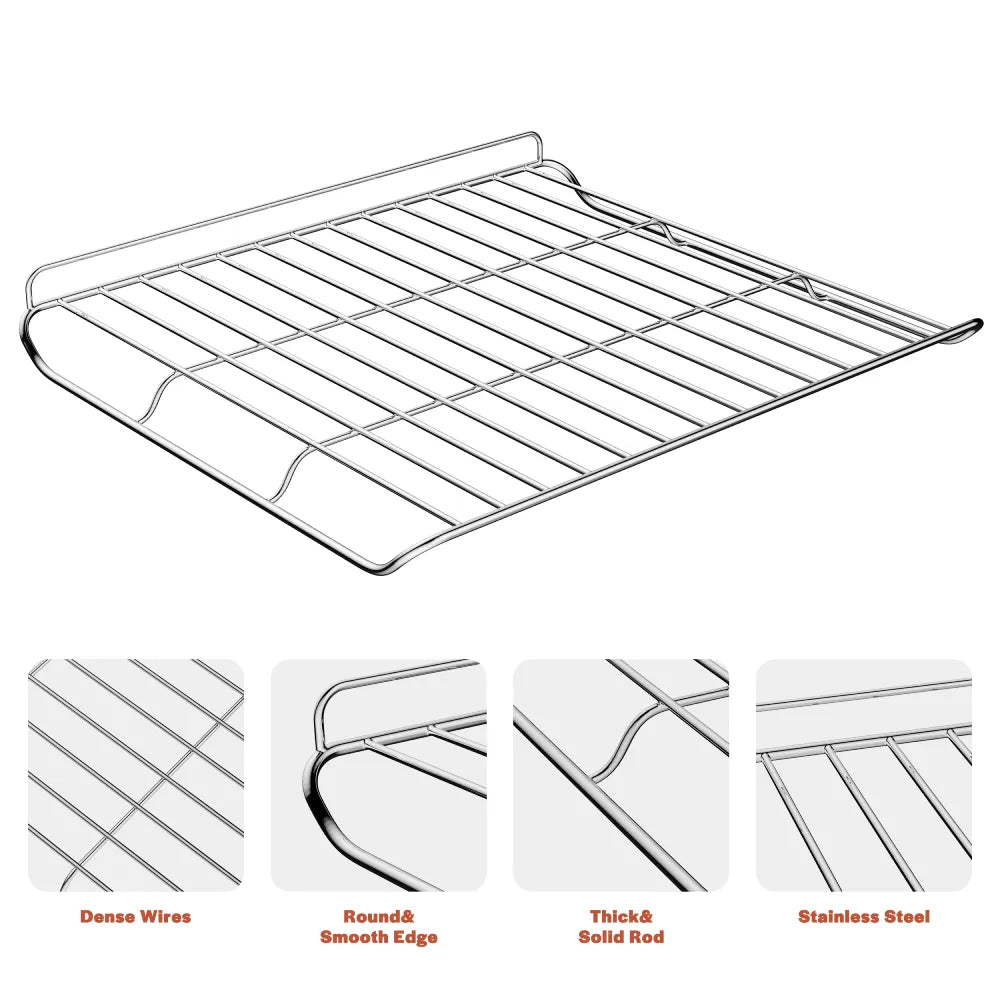 Close-up of the Empava 24 Inch Wall Oven Rack corner, showcasing its shiny chrome finish and simple, clean lines. The focus is on the right edge of the rack, capturing details of its construction against a plain white background.
