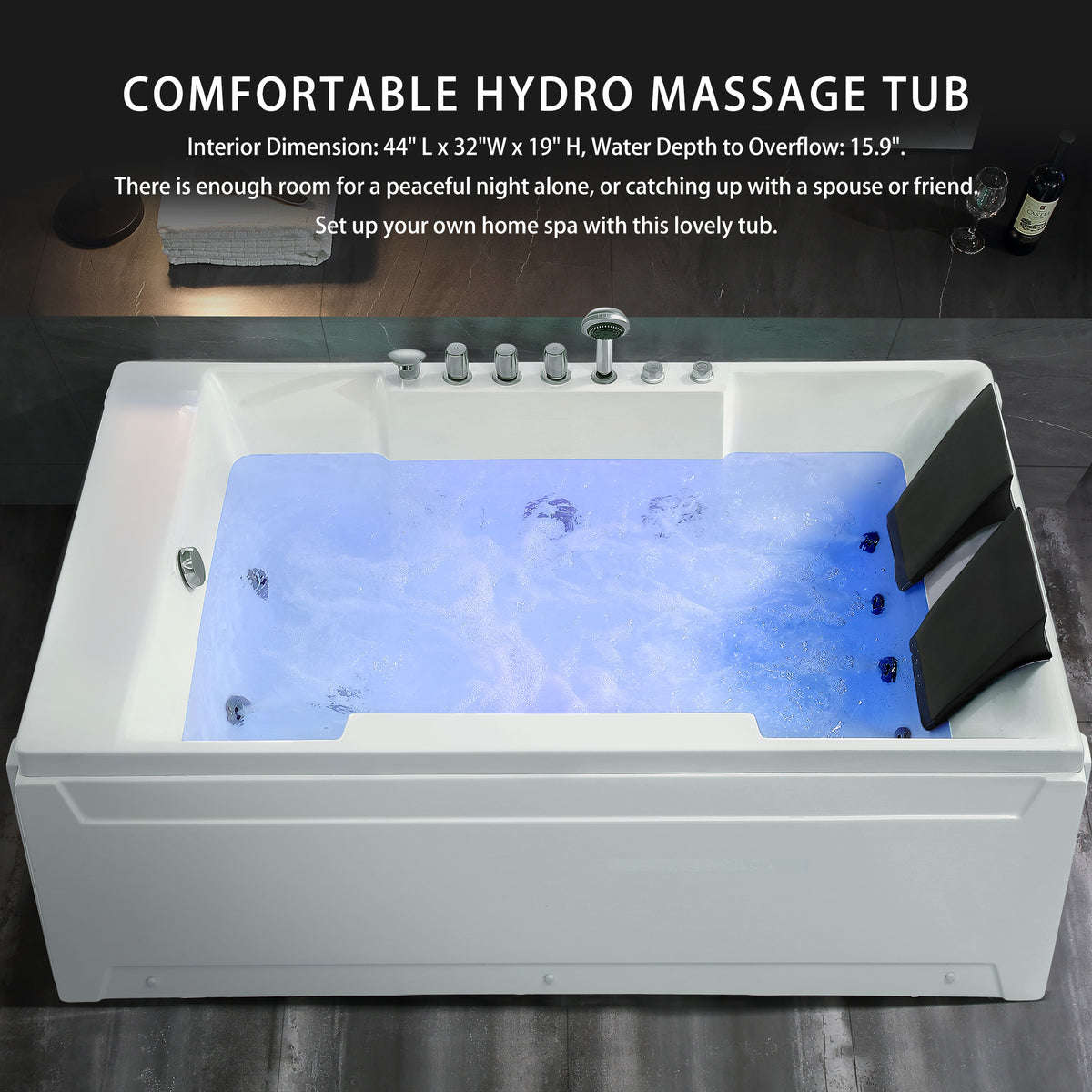 EMPV-72JT367LED-72" Alcove Whirlpool LED Bathtub for 2 Persons with Left Drain-3