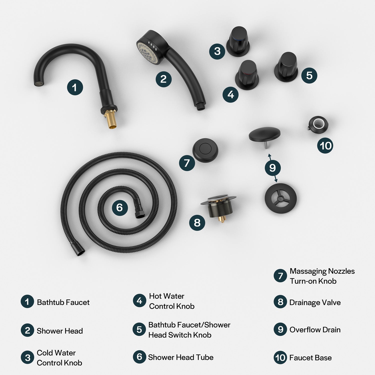 Bathtub Faucet Fixtures For AIS Series Whirlpool Spa Tubs Glossy Black Fixture-6
