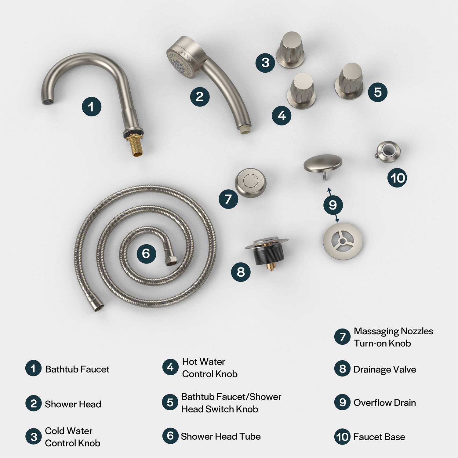 Bathtub Faucet Fixtures For AIS Series Whirlpool Spa Tubs Brushed Nickel Fixture-6