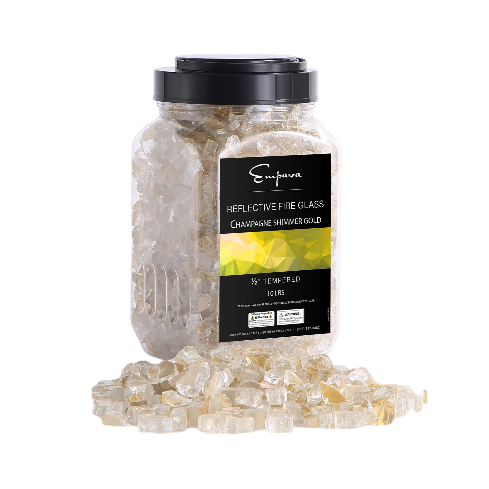 Empava 1/2 inch Shimmer Gold Tempered Fire Glass for Fire Pits & Fireplaces - 10 lbs