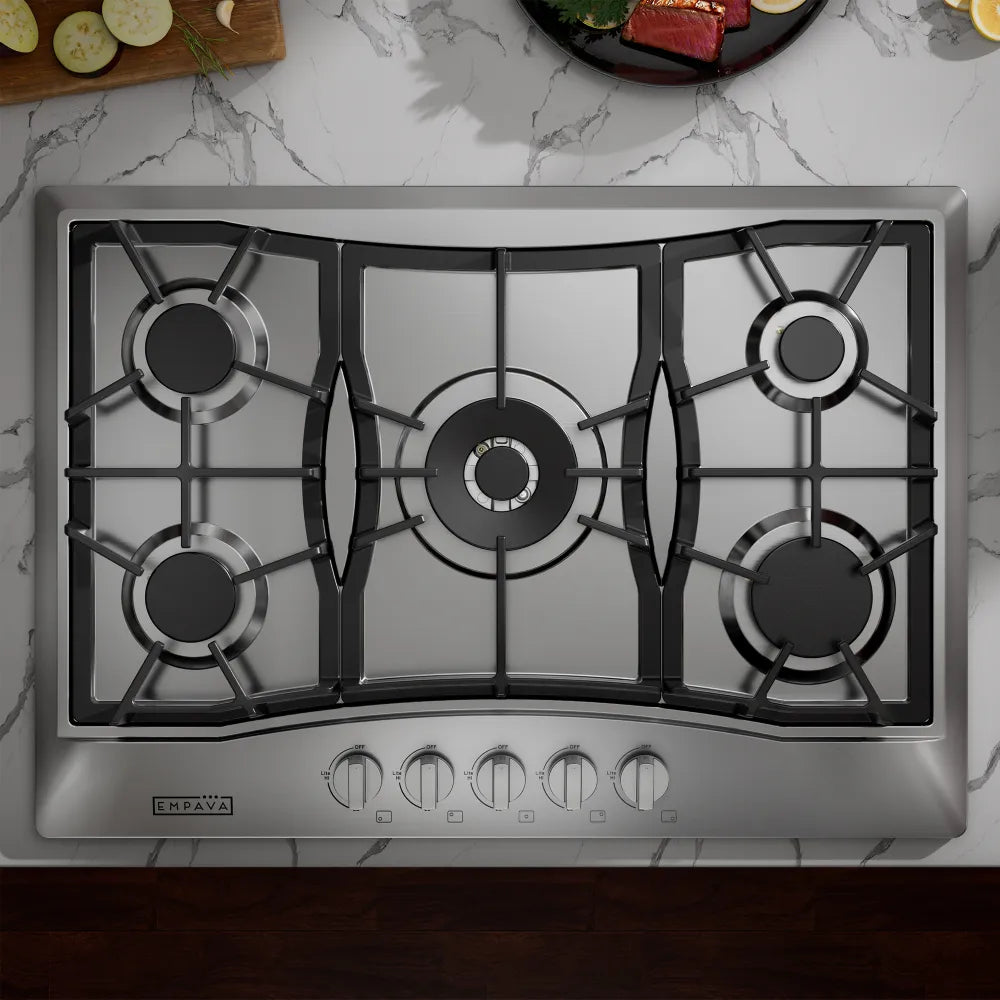 EMPV-30GC21-GX stainless steel gas stove cooktop overlook view