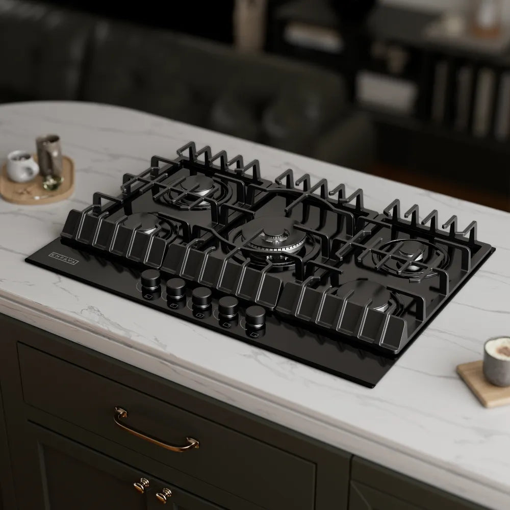 EMPV-30GC26-GX black gas stove cooktop side view
