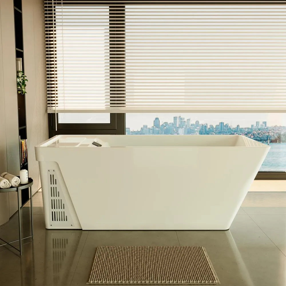 79" Cold bath White Acrylic Rectangle Freestanding Soaking Bathtub with Right Drain