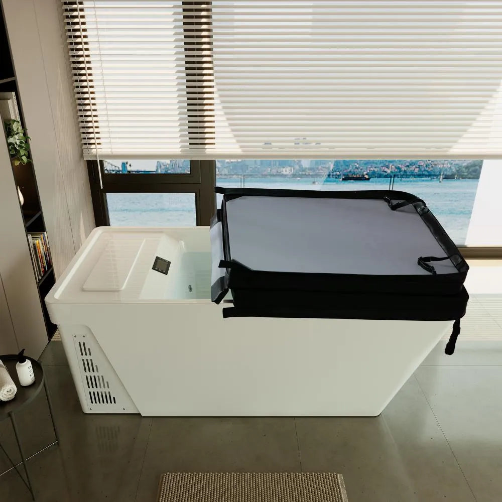79" Cold bath White Acrylic Rectangle Freestanding Soaking Bathtub with Right Drain