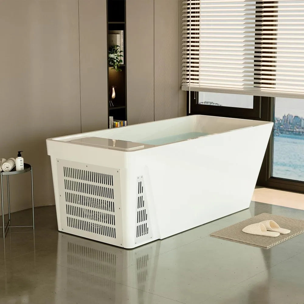 79" Cold bath White Acrylic Rectangle Freestanding Soaking Bathtub with Right Drain