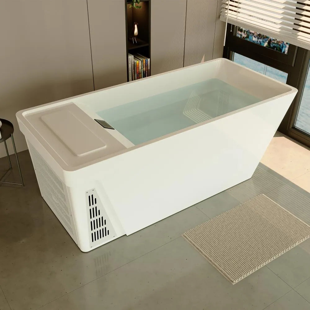 79" Cold bath White Acrylic Rectangle Freestanding Soaking Bathtub with Right Drain