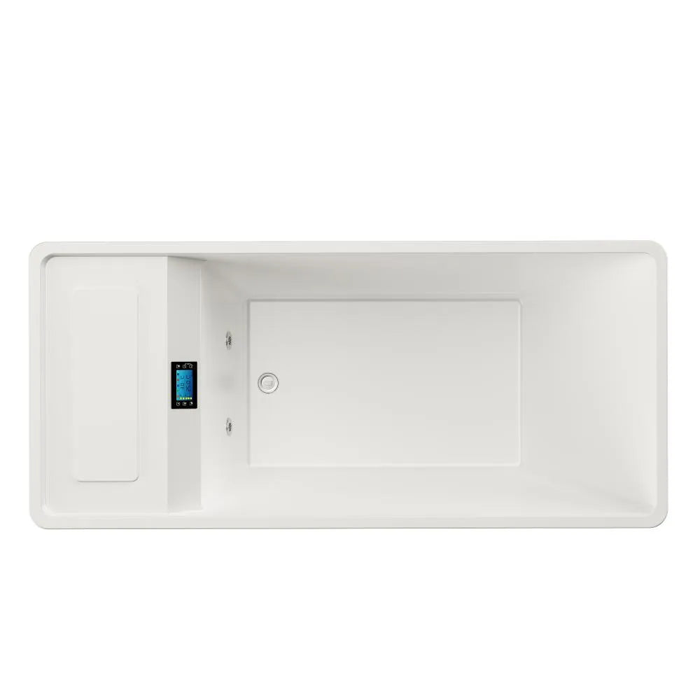 79" Cold bath White Acrylic Rectangle Freestanding Soaking Bathtub with Right Drain
