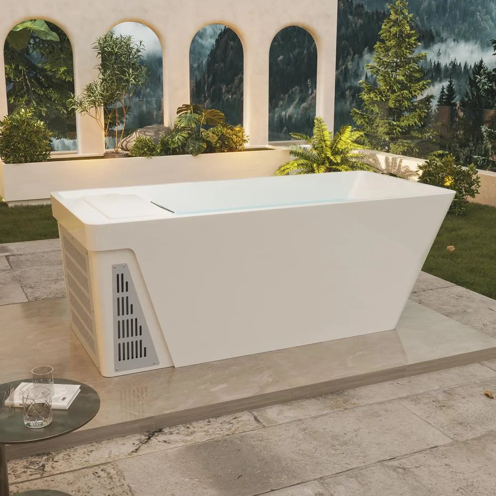 79" Cold bath White Acrylic Rectangle Freestanding Soaking Bathtub with Right Drain