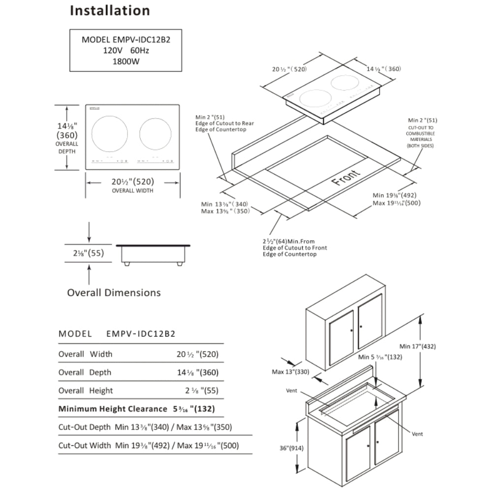 EMPV-IDC12B2-Empava_12_In._Induction_Cooktop_with_2_burners-size-chart