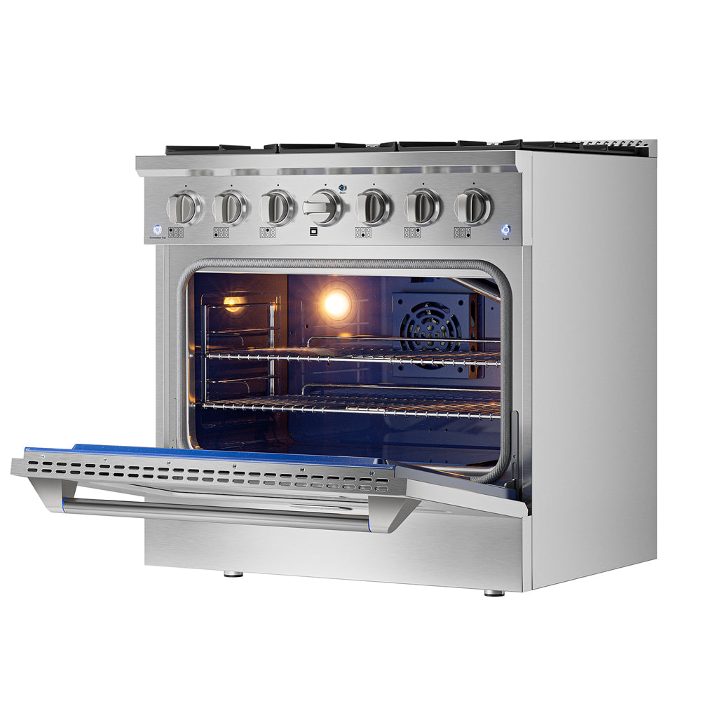 Empava 36 Inch Pro Style Slide In Single Oven Gas Range 36GR08 right inside view
