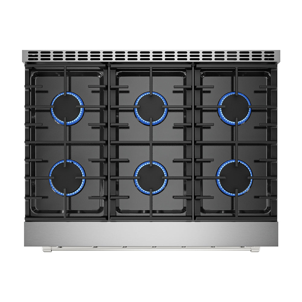 Empava 36 inch Pro Style Slide in Single Oven Gas Range 36gr11 cooktop with burners on