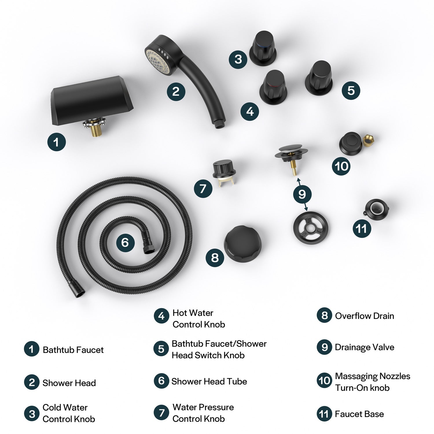 Bathtub Faucet Fixtures For EMPV-71JT667B 2-Person Whirlpool Tub Glossy Black Fixture-6