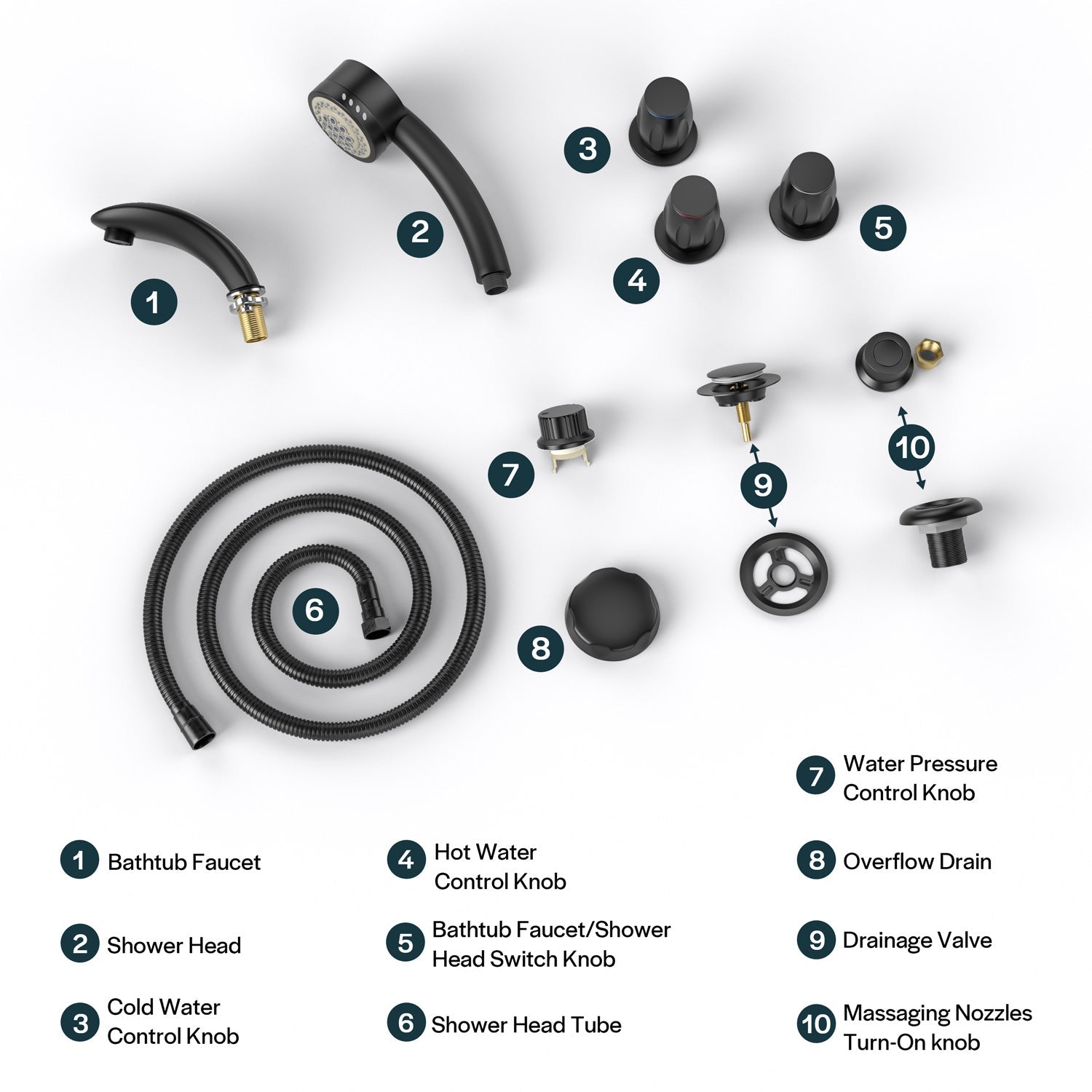 Bathtub Faucet Fixtures For EMPV-72JT367LED 2-Person Whirlpool Tub Glossy Black Fixture-6