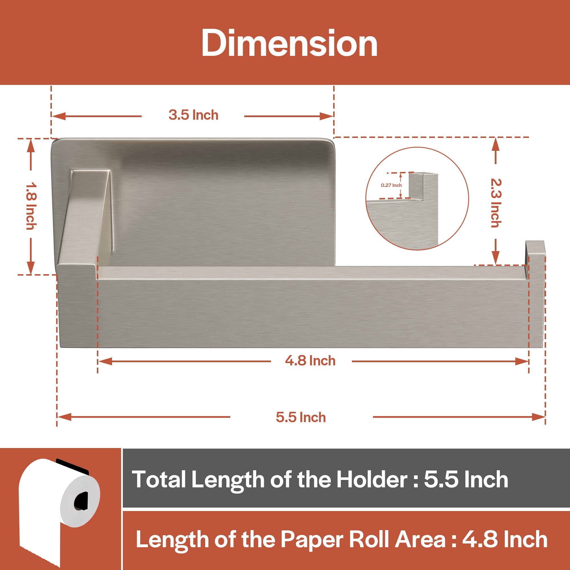 Empava No-Drill Self-Adhesive Stainless Steel Toilet Paper Holder - Brushed Nickel