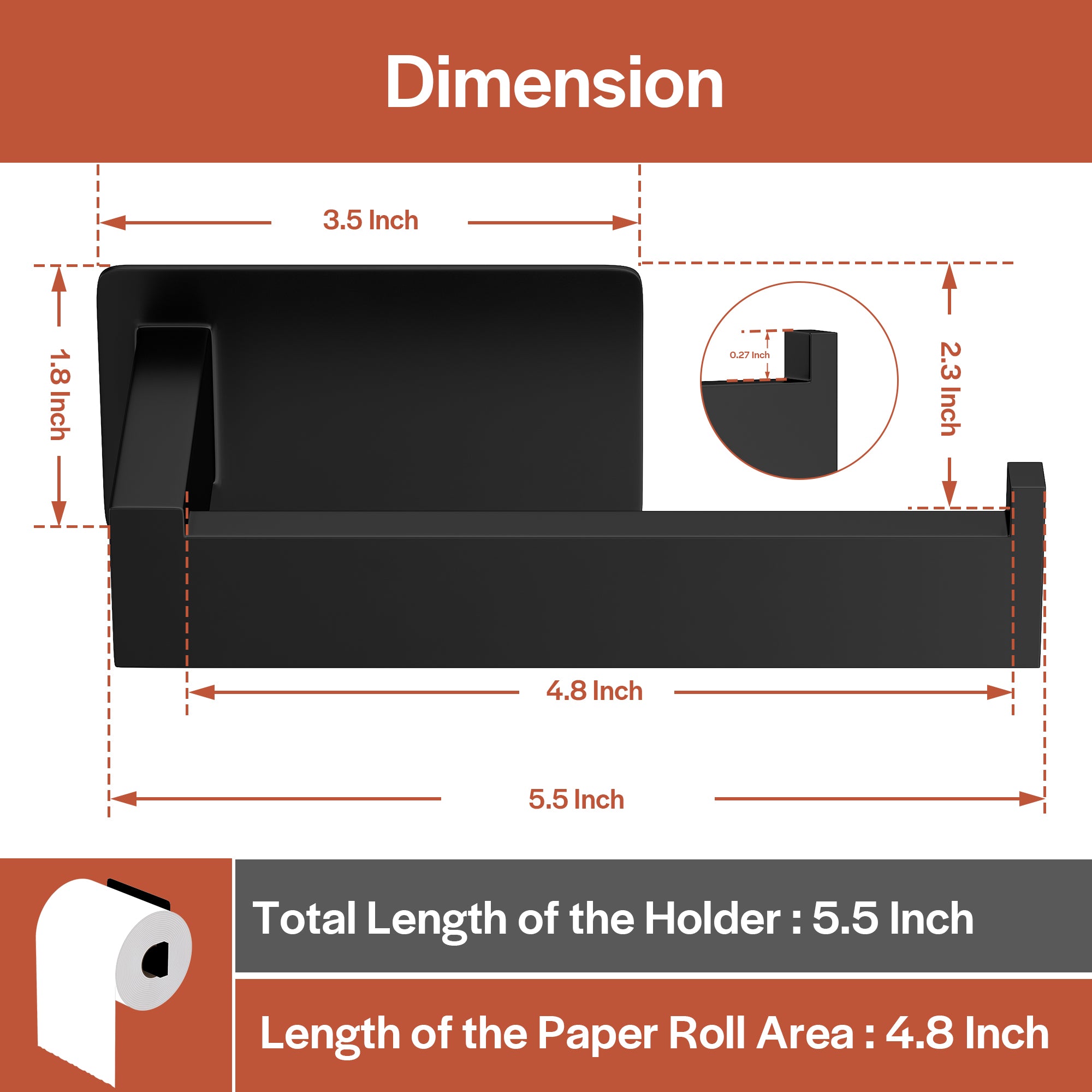 Empava No-Drill Self-Adhesive Stainless Steel Toilet Paper Holder - Matte Black