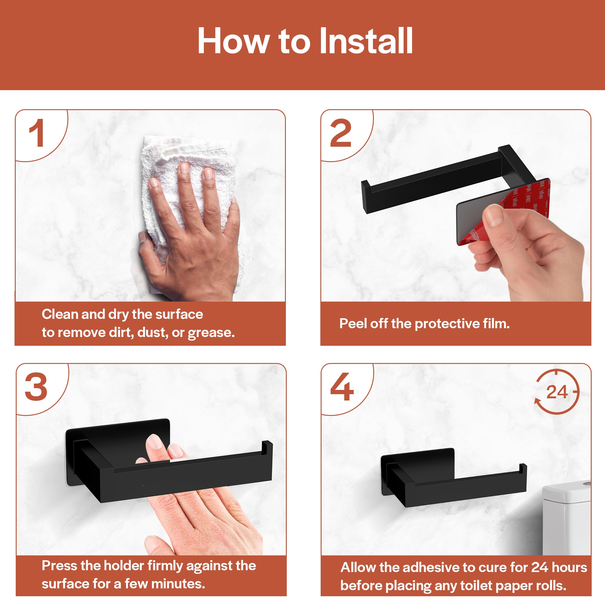 Empava No-Drill Self-Adhesive Stainless Steel Toilet Paper Holder - Matte Black