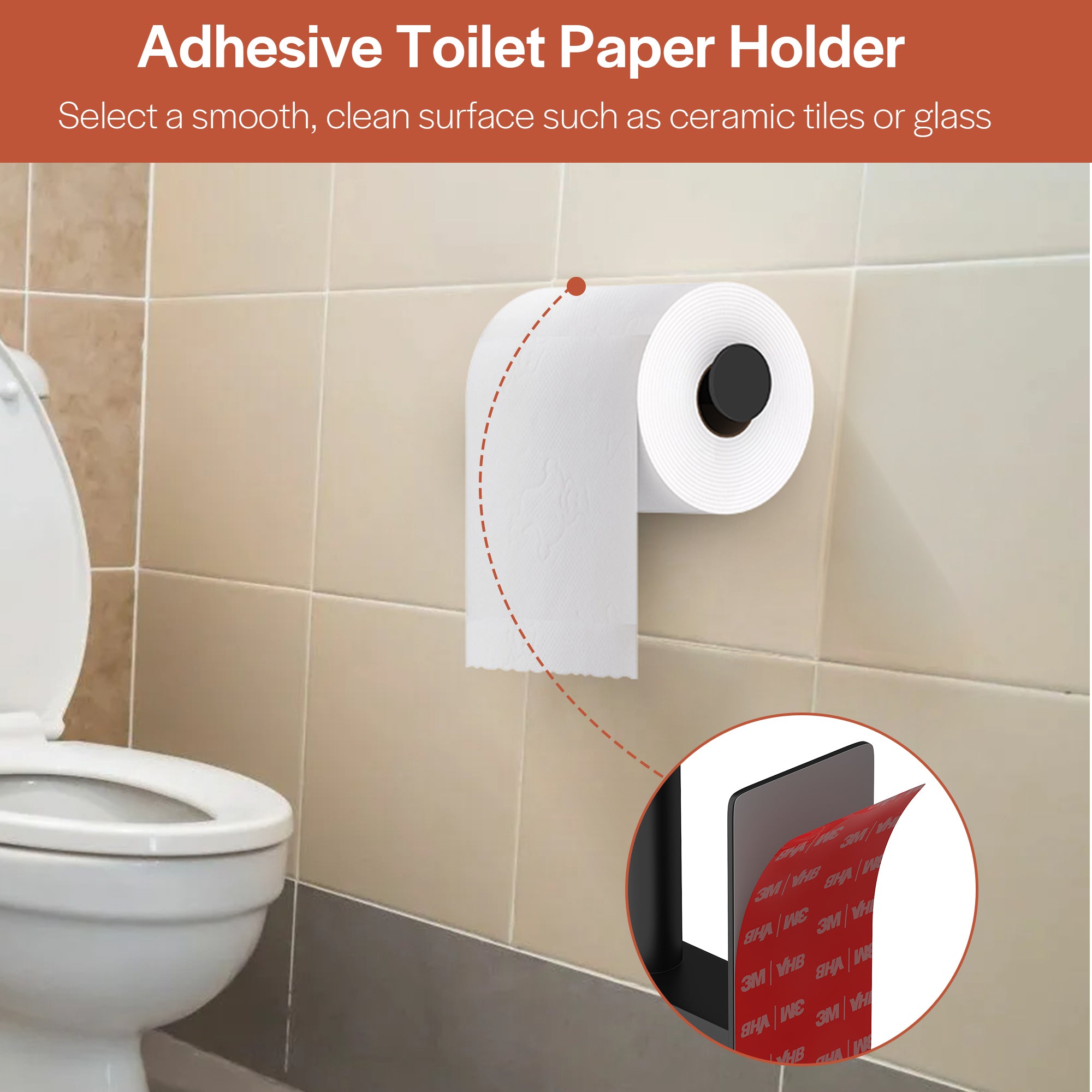 Empava No-Drill Self-Adhesive Stainless Steel Toilet Paper Holder - Matte Black