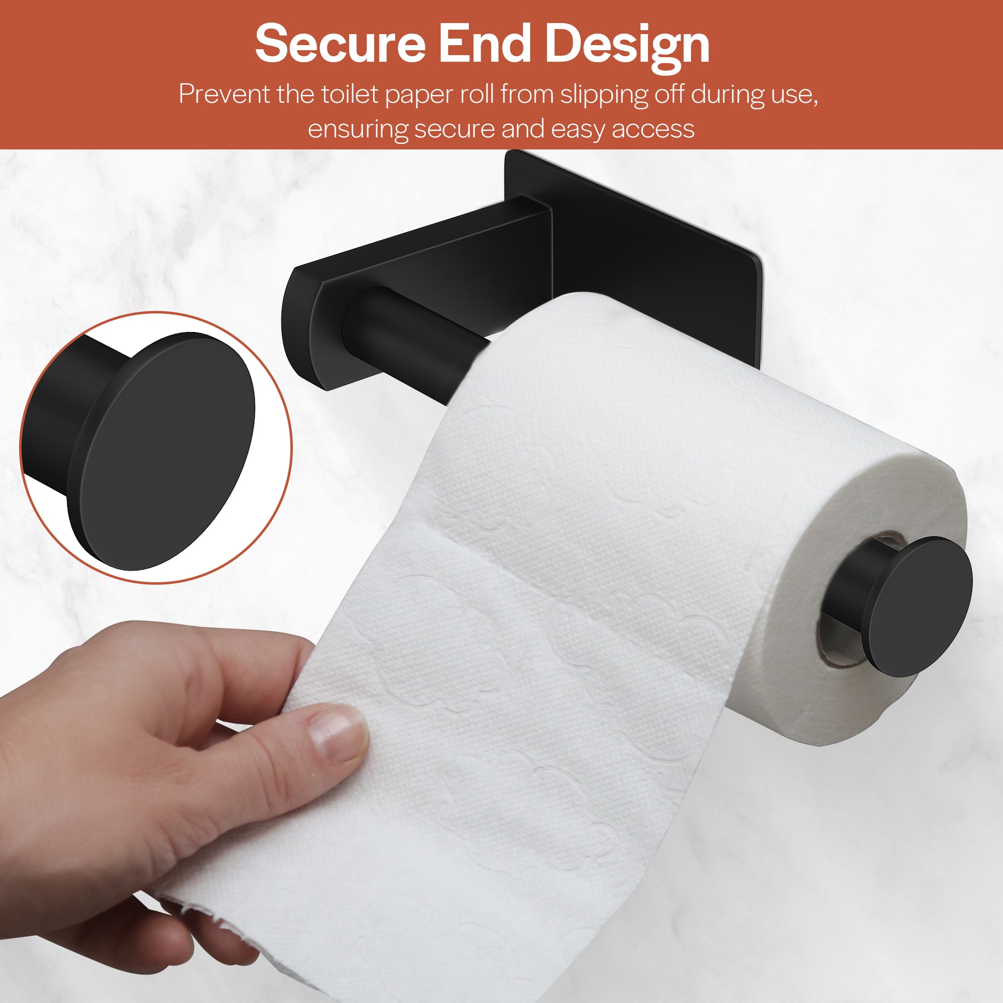 Empava No-Drill Self-Adhesive Stainless Steel Toilet Paper Holder - Matte Black