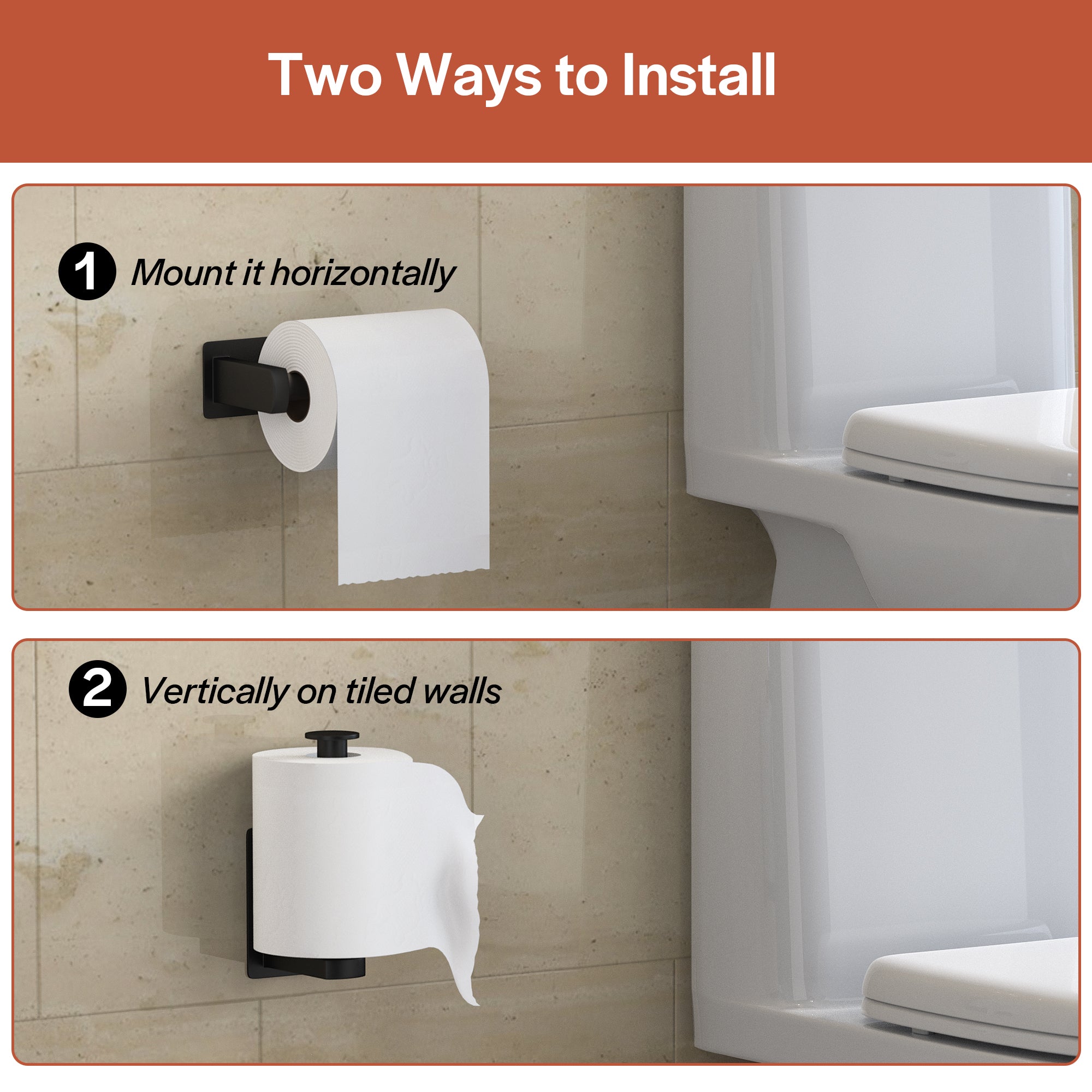 Empava No-Drill Self-Adhesive Stainless Steel Toilet Paper Holder - Matte Black