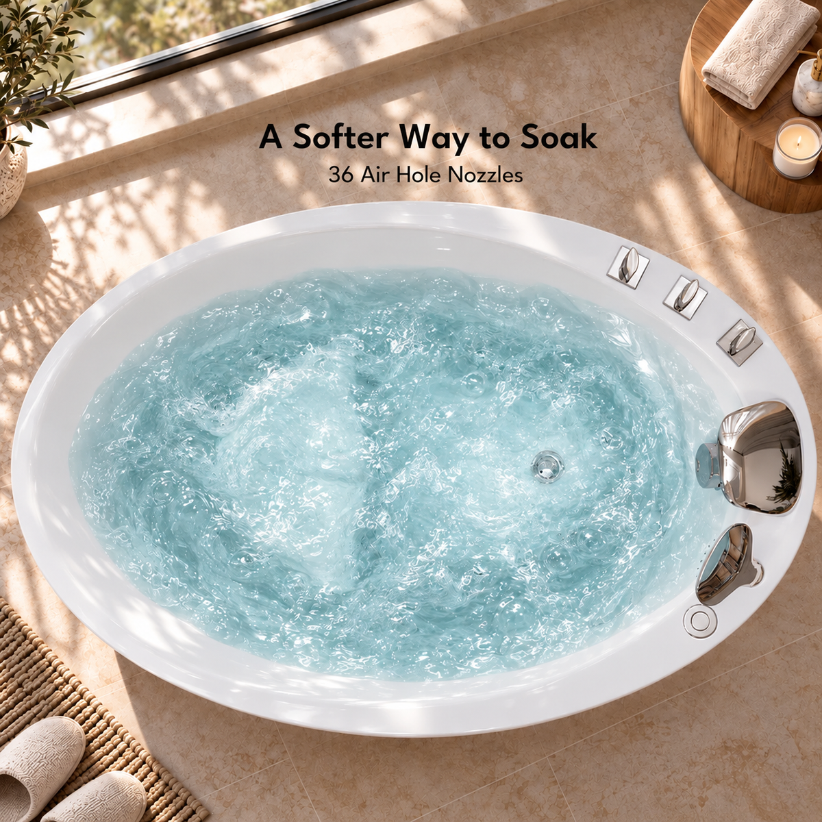 Top view of bubbling water in the Empava 48JT011 air massage tub