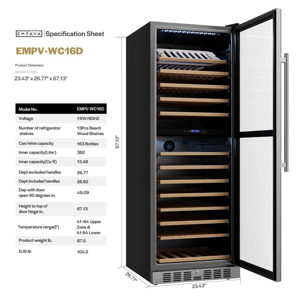 Empava 24 inch Dual Zone Wine Cooler 67 inch Tall Wine Refrigerator