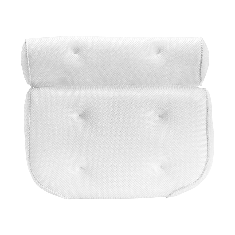 The Soft Bathtub Pillows For Whirlpool Spa Tubs is a White cushioned bath pillow featuring a textured surface, a padded headrest, and a larger cushioned section below, both adorned with tufted button details.
