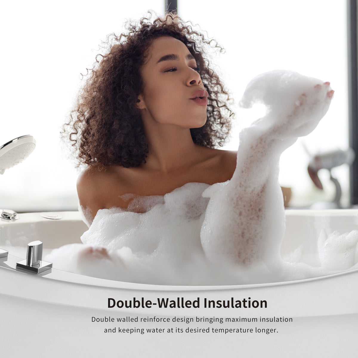 59" Freestanding Japanese-Style Air Massage Bathtub with Reversible Drain