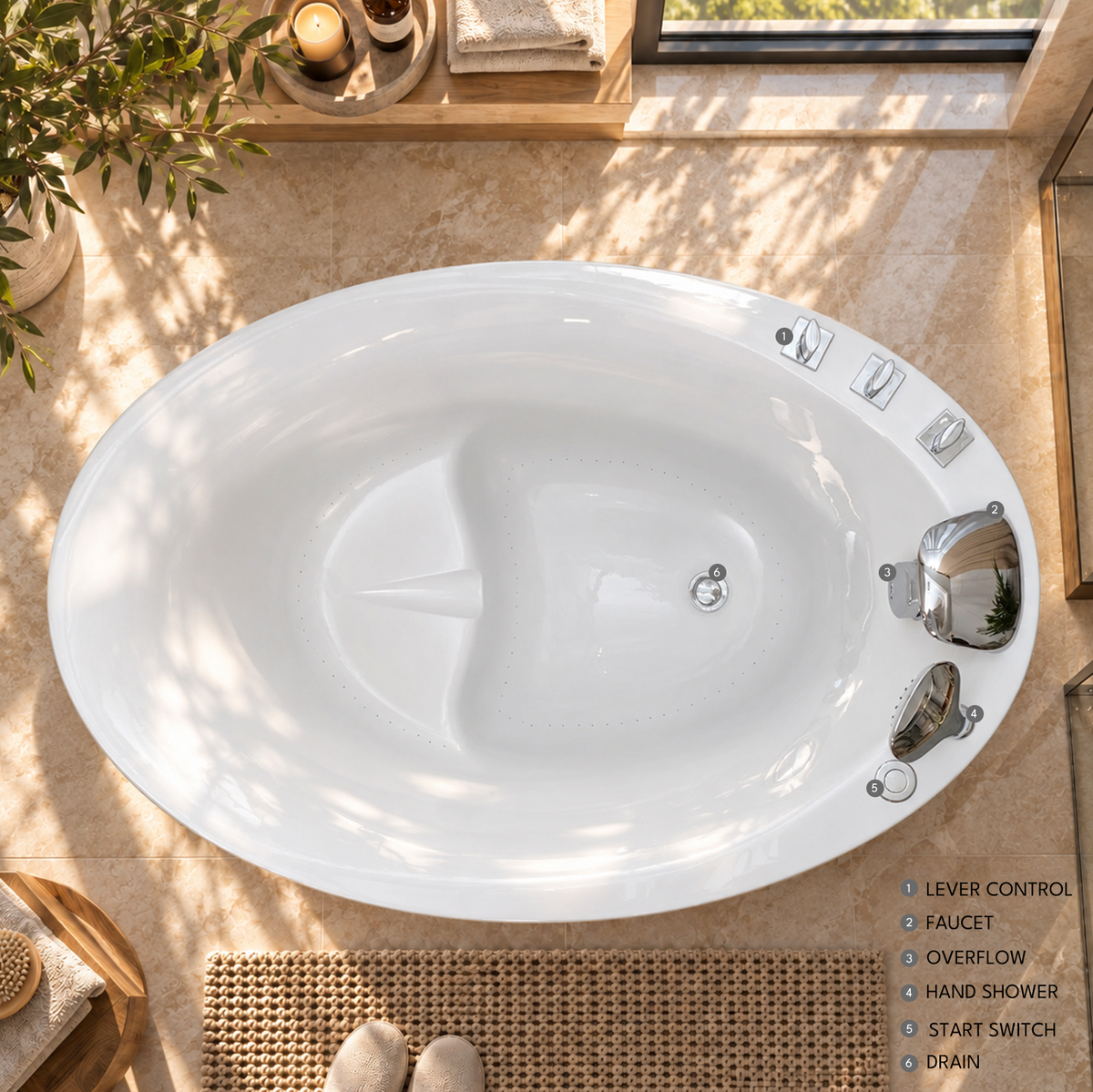 59" Freestanding Japanese-Style Air Massage Bathtub with Reversible Drain