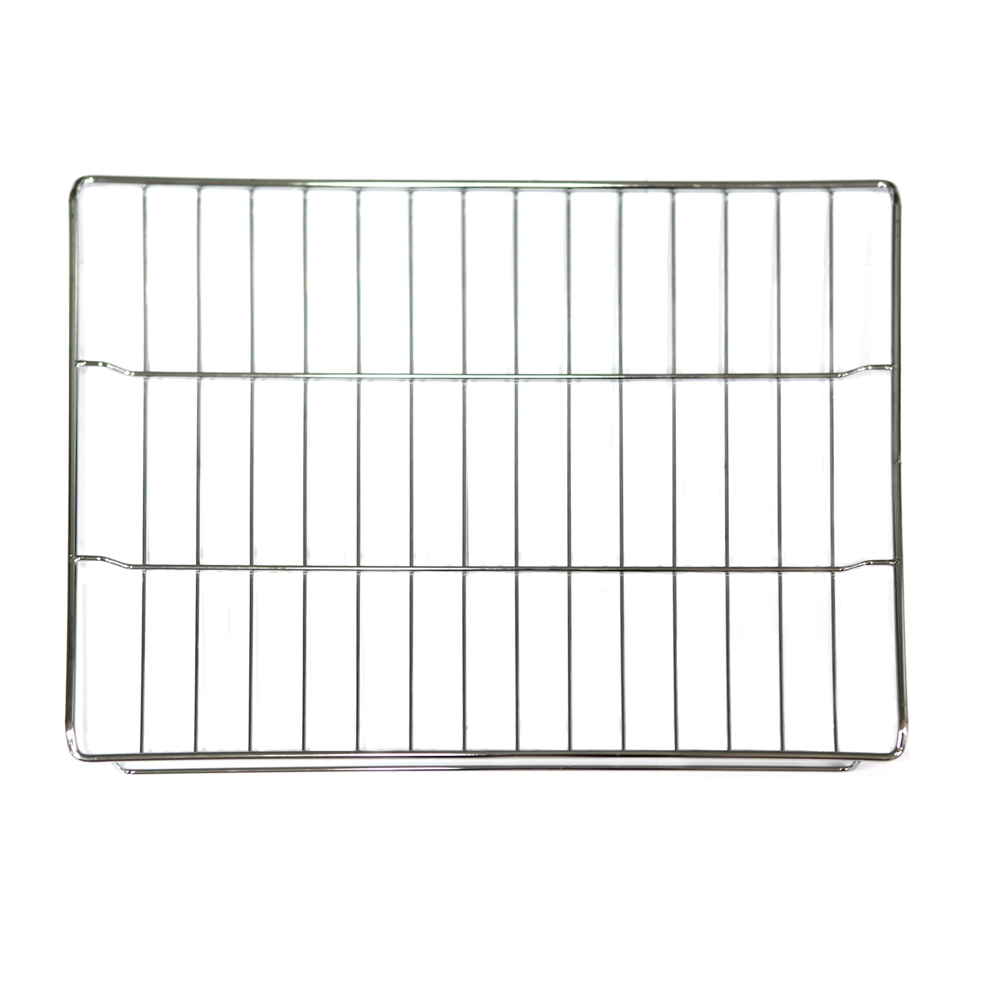 The Empava 24 Inch Wall Oven Rack is a rectangular metal wire rack, featuring evenly spaced parallel bars with two horizontal support bars, likely intended for use in an oven or toaster. It boasts a simple and functional design ideal for holding items such as baking trays or cookware.