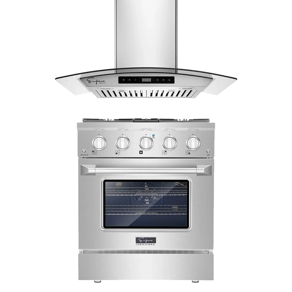 2 Pieces Kitchen Appliances Packages / 30" Gas Range & 30" Range Hood-EMPV-30RH06 & EMPV-30GR07