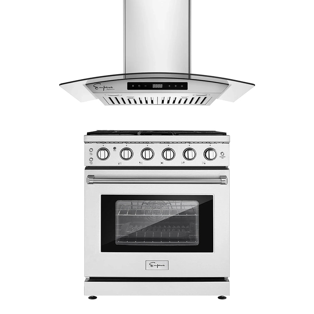 2 Pieces Kitchen Appliances Packages / 30" Gas Range & 30" Range Hood-EMPV-30RH06 & EMPV-30GR10