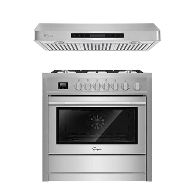 2 Pieces Kitchen Appliances Packages / 36" Gas Range & 36" Range Hood-EMPV-36RH14 & EMPV-36GR12