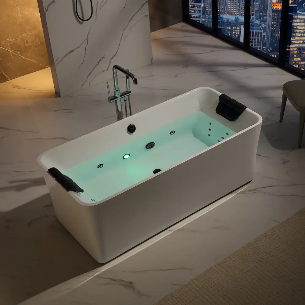67" Acrylic Freestanding Whirlpool Bathtub with Center Drain