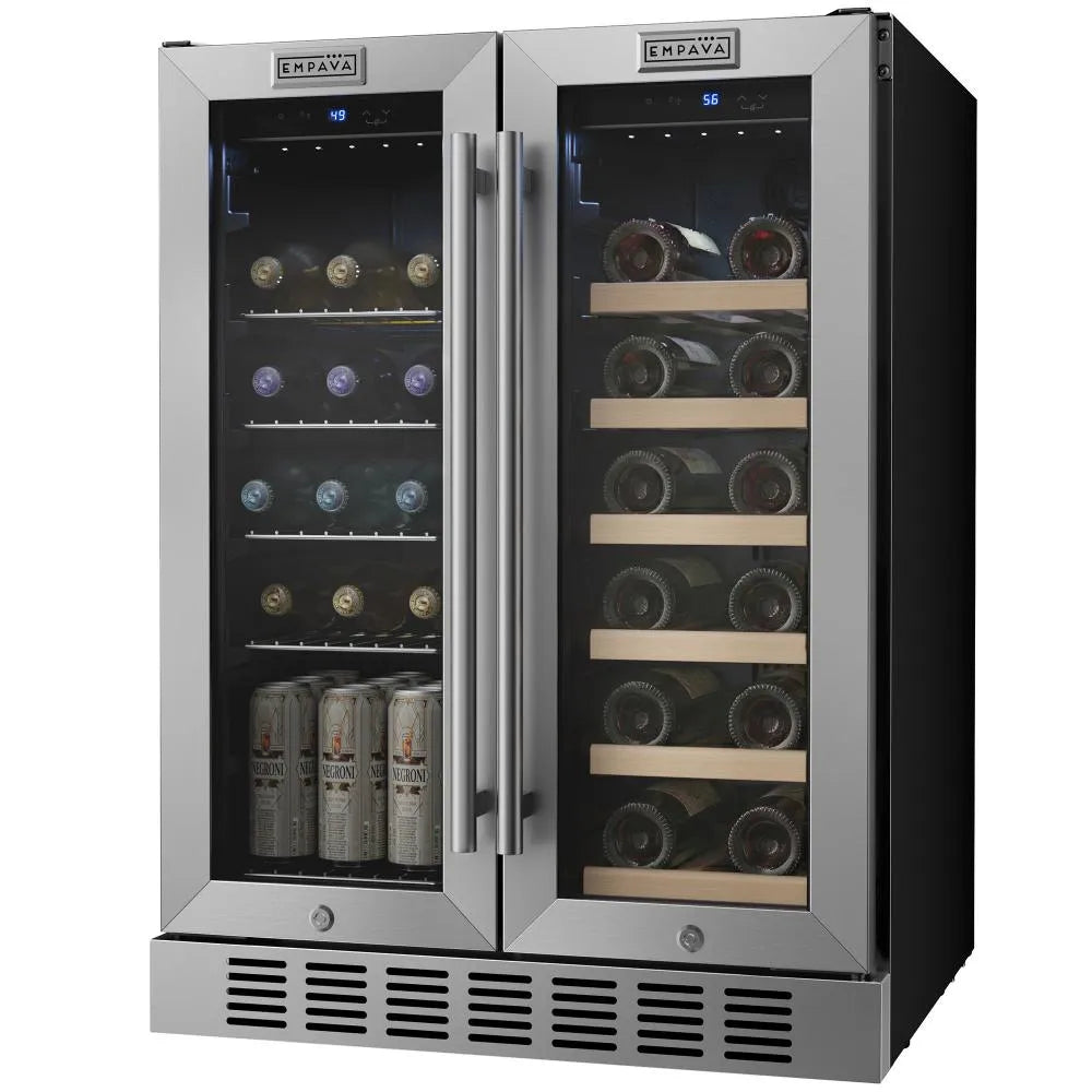 Empava 24 inch Dual Zone Wine and Beer Fridge Beverage Cooler
